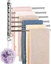 Swivel Towel Rack, Towel Bar with Wall Mounted 180° Rotation, 6-Arms Towel Hanger for SUS 304 Stainless Steel (Mirror Polish)