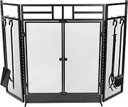 Lavish Home Fireplace Screen - 3 Panel Fireplace Gate with Fireplace Doors and 4PC Fire Place Tools Set - Indoor/Outdoor Fireplace Covers (Black)