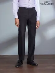 Black Regular Fit Signature 100% Wool Trousers With Motion Flex Waistband (M32922) | $126