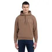 Replay Mens Overhead Cotton Fleece Logo Hoodie Brown