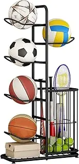 Ball Storage Rack, Football Stand, Ball Storage Garage, Ball Holder, Sports Equipment Storage For Garage, Basketball Organizer Rack With Basket, Toy/Sports Gear Storage Indoor