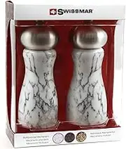 Swissmar Arctic Salt and Pepper Mill Set with Stainless Steel Top, 15 cm Size, White Marble