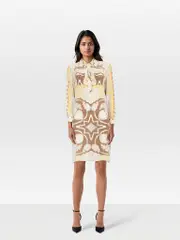 Abstract Pattern Silk Shirt Dress