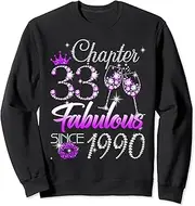 [X.Style] Womens Chapter 33 Fabulous Since 1990 33rd Birthday Queen Sweatshirt ds2300 Sweater (2XL) Black