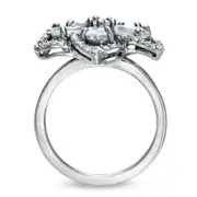 Aquamarine and White Topaz Flower Ring in Sterling Silver