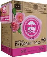 WBM Home 10-in-1 Laundry Pods, Total 128 Count, High Efficiency, Ultra Concentrate with Powerful Stain Lifter Technology, Fabric Softener With Rose Extracts, Detergent Pods