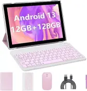 2024 Newest Android 13 Tablet with Keyboard 10 Inch 2 in 1 Tablets, 12GB Pink