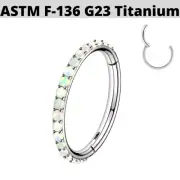16g 3/8" Titanium Paved Opal Stone Outer Rim Tragus Hoop Helix Hinged Clicker