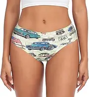 [RPLIFE] Vintage Cars Playful Womens Breifs Underware, Womens Breathable Underwear, Women Brief Spandex Underwear, Vintage Cars Playful, X-Large