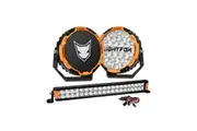 LIGHTFOX 9" Osram LED Driving Lights + 20" Dual Row LED Light Bar + Wiring Kit