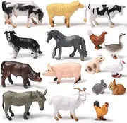16 Pieces Farm Animal Figures Toys Realistic Jungle Farm Animal Figurines Mini Learning Educational Playset Cake Topper Ornaments for Easter Egg Fillers Birthday Christmas Animal Themed Party Supplies