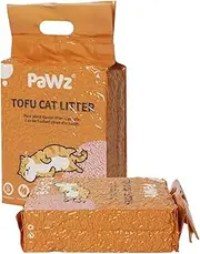 PaWz Tofu Cat Litter Clumping, Flushable, Ultra Absorbent and Fast Drying, Solubility in Water, Dust-Free 100% Natural Peach 5kg(2.5kg/Bag), Instant Clumping with Kitty Litter, Odour Control