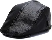 [KJIASDFE] Winter Hats,Men's Leather Beret Hat Flat Cap Cowhide Newsboy Cap Adjustable Keep Warm 55-61cm
