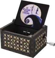 This Is Halloween Tune Wood Music Box before Christmas Hand Crank Engraved Vinta