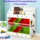 Kids Bookshelf Storage Children Bookcase 3 Tiers Toy Box Organiser Rack 6 Bins