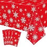 4 Pack Christmas Tablecloth Christmas Snowflake Tablecloth White Snowflake Plastic Table Cover Winter Wonderland Table Clothes Christmas Table Decorations Merry Christmas Party Supplies 86 x 51 Inch