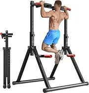 Foldable Power Tower Pull Up Bar Dip Station, Pull Up Bar Standing for Home Gym Adjustable Height, Multi-Functional Workout Equipment Strength Training Machine, Support 460LBS