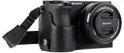 [MegaGear] MG1203 Sony Alpha A6500 Ever Ready Genuine Leather Camera Half Case & Strap with Battery Access, Black
