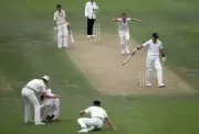 England batsman Chris Broad is out for 114 runs after being - Old Cricket Photo