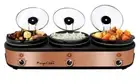 MegaChef Triple 2.5 Qt Slow Cooker Buffet Server in Brushed Copper w Lids Rests