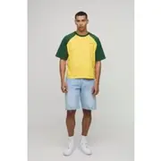 Mens Light Blue Relaxed Fit Panelled Washed Denim Shorts