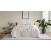 Ardor Boudoir Queen Frankie Stripe Bed Quilt Cover w/ Pillowcase Set Natural