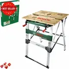 Portable Work Bench Table Foldable Bamboo Top Aluminum Frame 200Kg Load w/ Clamp
