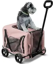 Dog Stroller 2 in 1 Pet Carrier Bag 4 Wheels Folding Dog Cart Pet Stroller for Travelling Shopping Walking Playing for Small Dogs Cats (Pink)