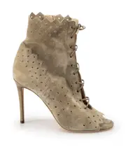 Taupe Suede Dei Laser Cut Open-Toe Heels