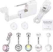 [QSKISS] Belly Button Piercing Set Gun Belly Piercing Kit Navel Piercing Kit Belly Piercing Cannon Silver Body Piercing Tool Kits