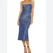 NWT FLYNN SKYE Jackie Slip Animal Print Dress in Blue size XS reg $158