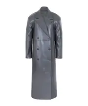 Tina Faux Leather Trench Coat - Grey S,XS GREY