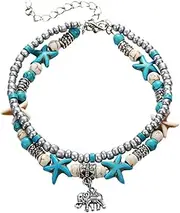 BESTYASH Foot Pendant Anklet Elephant Design Beach Foot Bracelet for Women Double-Layer Anklet Birthday