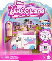 Barbie Mini BarbieLand Doll and Toy Vehicle Set 1.5" Barbie Doll Colour Changing Ambulance and Medical Practice JCR34