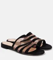 [Gianvito Rossi] Gianvito Rossi Tigra suede and mesh slides AU 8 black