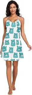 [FRODOTGV] Women's Slip Nightdress spaghettis Strap Summer Sleepwear Cute Green Bears Head Sleeveless Sleepdress for Women S