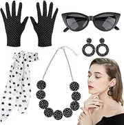[Generic] 50s Women Set | Polka Dots Headband Necklace for Women | Retro Disco Outfit Women Party Outfits for Women Girls Friends