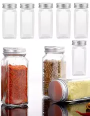 12pk Kitchen Organizer Storage Square Glass Jar Lid Herb Condiment Spice Pepper