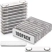 100 Sets Magnetic Name Tags Name Tag Magnet Adhesive Badge Magnets Metal Pin Magnet Back Silver Nametag Fasteners with Magnets for Trade Shows Shirts(2 Neodymium Magnets)