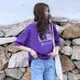 韓版夏季新款原宿夏裝學生紫色印花短袖t恤女生上衣