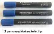 3 x Staedtler 352-3 Lumocolor Permanent Bullet Marker Pen 2.0mm BLUE 3523