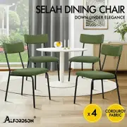 ALFORDSON 4x Dining Chairs Accent Kitchen Lounge Curved Backrest Corduroy Green