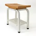 Bali Shower Bench Teak & Aluminum Bath Stool Chair Side Table Light Beige