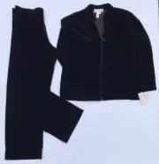 OSCAR DE LA RENTA NEIMAN MARCUS BLACK VELVET ACTIVE LOUNGE PANT SUIT SET L NWT