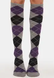 [MeMoi] Purple Argyle Cashmere Blend Knee High Socks