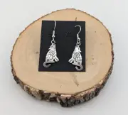 Handmade Navajo Wolf Overlay Dangle Earrings Southwest Sterling Silver Jewelry