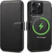 GoshukunTech for iPhone 14 Plus Wallet Case,for iPhone 15 Plus Case PU Leather Ultra Thin Flip Cover Card Holders[Support Magsafe] Kickstand Magnetic Closure-Black