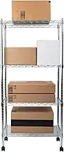 Mind Reader Alloy Collection Adjustable 4-Tier Industrial Storage Shelves with Wheels, Metal, 23.25" L x 13.5" W x 49.5" H, Silver
