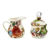 Brand New Mackenzie-Childs White Flower Market Enamel Creamer & Sugar Bowl Set