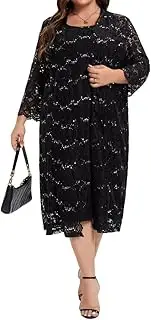 [WTJIAPAI] Women's Plus Size Mother of The Bride Dress Jacket Set 2 Piece Lace Sequin Dress Set Wedding Party Dresses